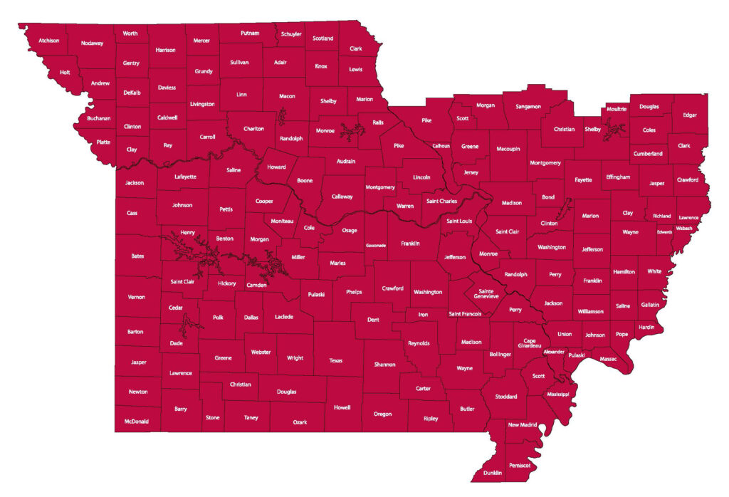 Map of Missouri and Illinois Counties